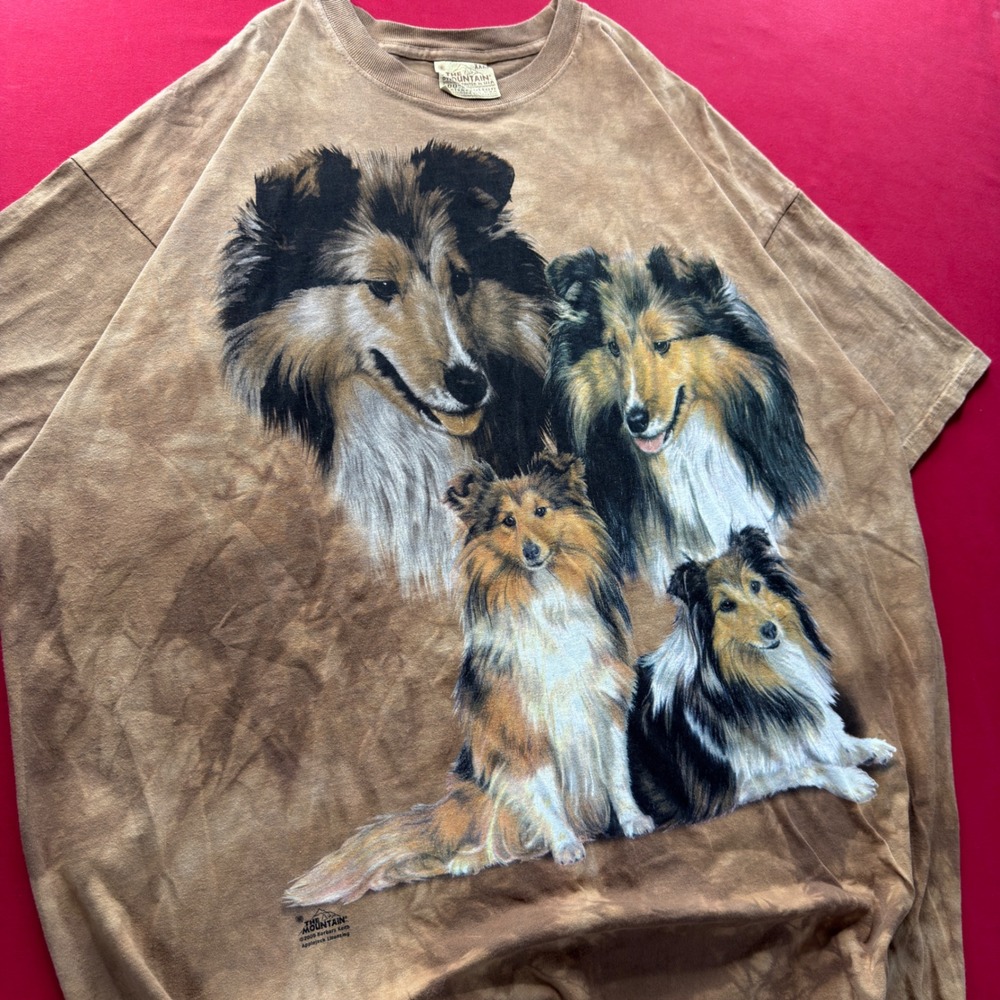VINTAGE Y2K 2009 The Mountain Collie Dog Graphic T-Shirt Brown Tie Dye Mens 3XL